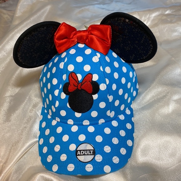 NWT Disney Minnie Mouse PARK Cap with Sequenced EARS! Blue/White Polka Dots💙❤️ - Picture 5 of 11